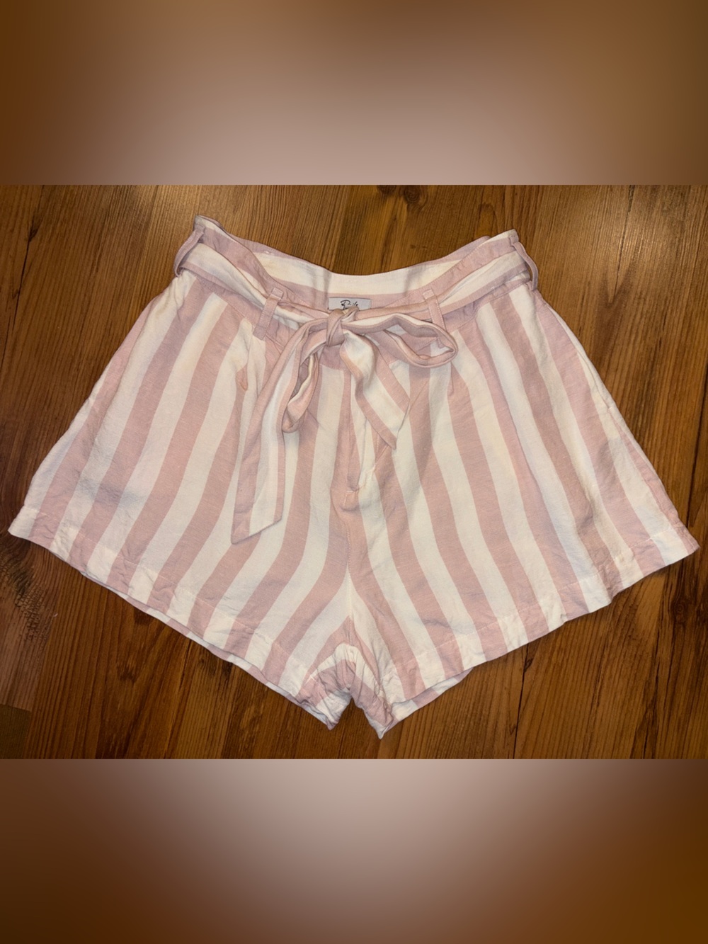Rails High waist belted stripe linen blend shorts L
